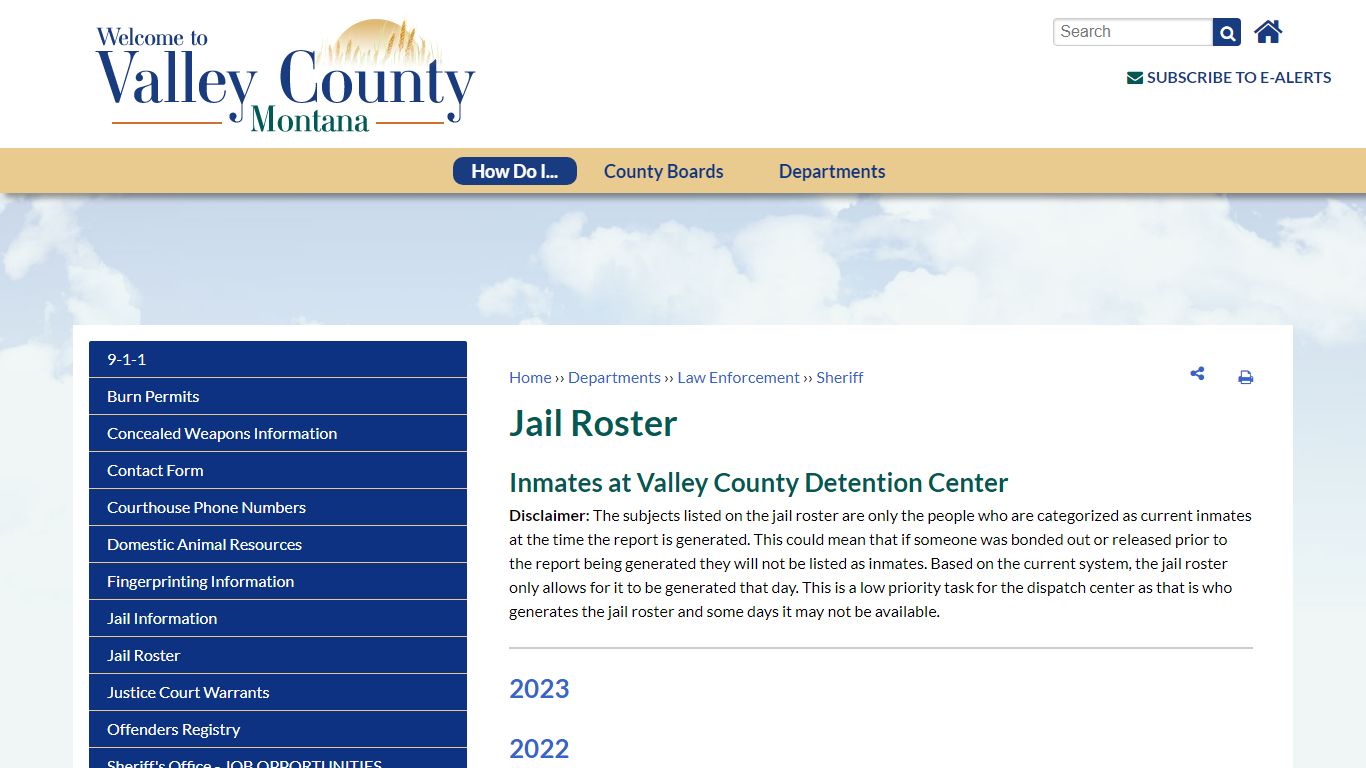 Jail Roster | Valley County, MT