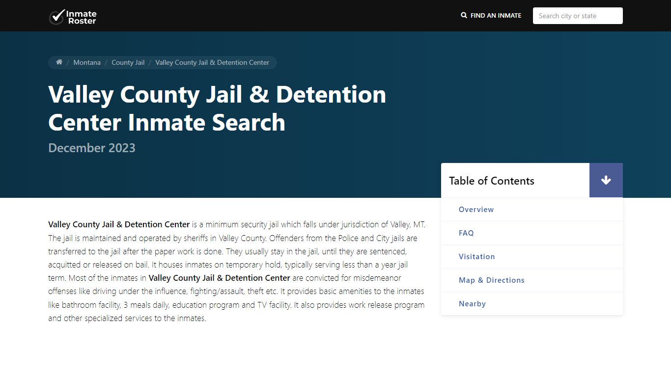 Inmate Search | Valley County Jail & Detention Center - Glasgow, MT
