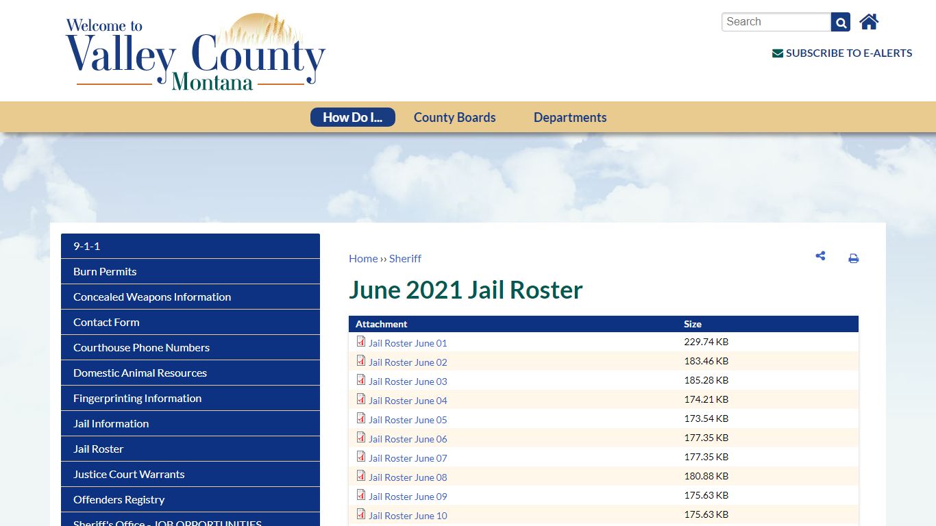 June 2021 Jail Roster | Valley County, MT
